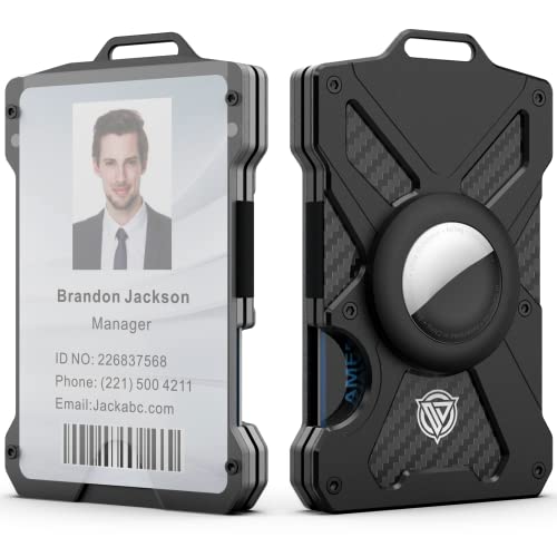 Airtag Wallet(No Airtag) with Clear ID Card Holder, Slim Wallet with Airtag Holder, Minimalist Wallet for Men, Carbon Fiber Wallet, RFID Blocking, Ultra-Thin Tactical Wallet- Black