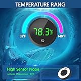 QZQ Fish Tank Thermometer Aquarium Thermometer Wireless Touch Stick Digital Aquarium Thermometer LED Display ±1°F for Monitoring The Fish Tank Aquarium Temperature Accessories (Black)