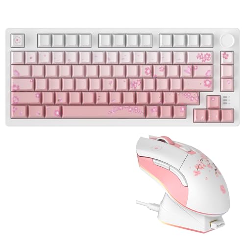 DAREU EK75PRO Sakura Pink Wireless Mechanical Gaming Keyboard and Wireless Gaming Mouse with Charging Dock Combo(HiFi Dream Switch)