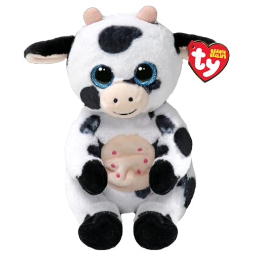 Ty Beanie Bellies – Herdly The Cow with Glitter Blue Eyes, The Original Plush Animals with Soft Belly 20 cm – T41287