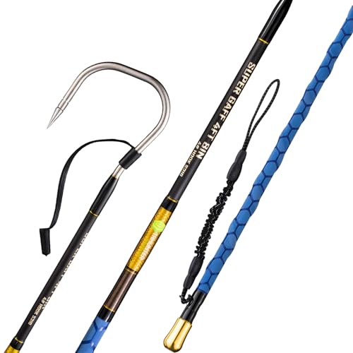 TRHUNTER Carbon Fiber Fishing Gaff Saltwater Fish Gaff with S316 Stainless Steel Fishing Hook (Blue Gaff - 4'8'' - 4'' Hook)