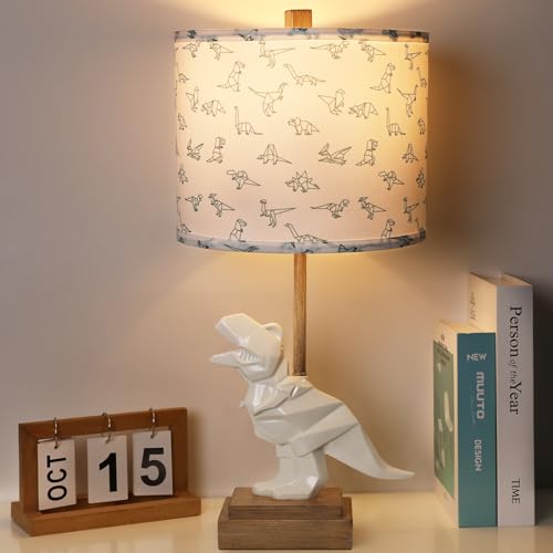 Kids Dinosaur Table Lamp for Boys Girls Bedroom 23" Bedside Lamp for Children Gift Cute Small White Nightstand Lamp for Nursery(LED Bulb Included)