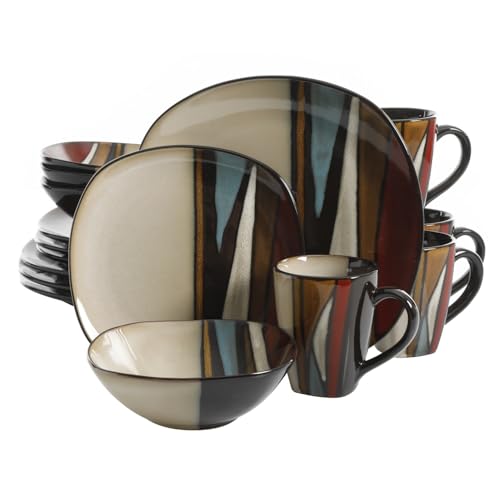 Gibson Elite Althea 16 Piece Reactive Glaze Dinnerware, Multicolor -, Service for 4 (16pcs), Red