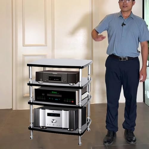 ZGNMK Stereo Stand Record Player Console Cabinet Corner Rack Entertainment Center with Shelves, AV Media Stand Rack Audio Tower Media Shelf Audio-Visual Shelving(59x49x83cm)