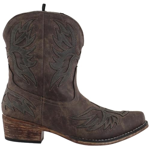 ROPER Womens Amelia Tooled Inlay Snip Toe Casual Boots Ankle Low Heel 1-2" - Brown - Size 9 B