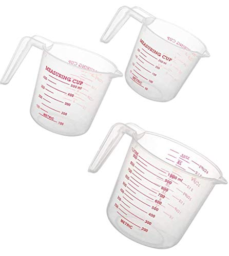 MIZORLIE Plastic Measuring Cup Set,3Pcs BPA Free Plastic Clear Heat-resistant with Angled Grip and Spout Stackable Liquid Measuring Cup for Kitchen Use
