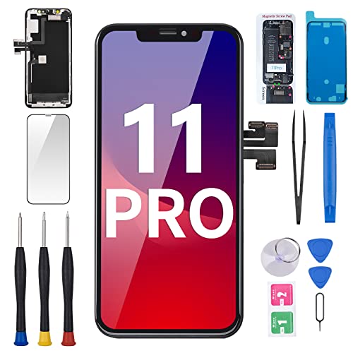 for iPhone 11 Pro Screen Replacement 5.8” with Ear Speaker Proximity Sensor, 11pro 3D Touch LCD Display Full Assembly Digitizer Fix Tools with Glass Front Earpiece, Repair Kit A2160, A2217, A2215