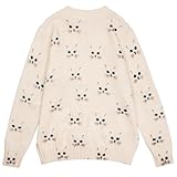 Women's Funny Fall Winter Long Sleeve Animal Cat Button Knit Cardigan Sweater Vintage Knitted Outerwear(Cat-White,XL)