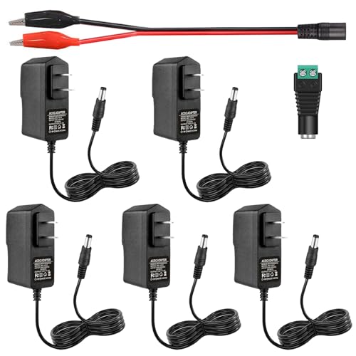 Minidodoca 12V 1A Power Supply, Power Adapters, Lighting Low Voltage Transformers 5 Pack, UL-Listed, Power Cord with 5.5x2.1mm Tips, AC 100-240V to DC 12V 1A for LED Strip Light, Camera, Router, etc.