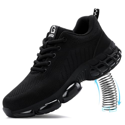 TANIELD Steel Toe Shoes for Men Lightweight Work Shoes Breathable Safety Sneakers Air Cushioned Steel Toe Sneakers Indestructible Work Tennis for Construction Industrial