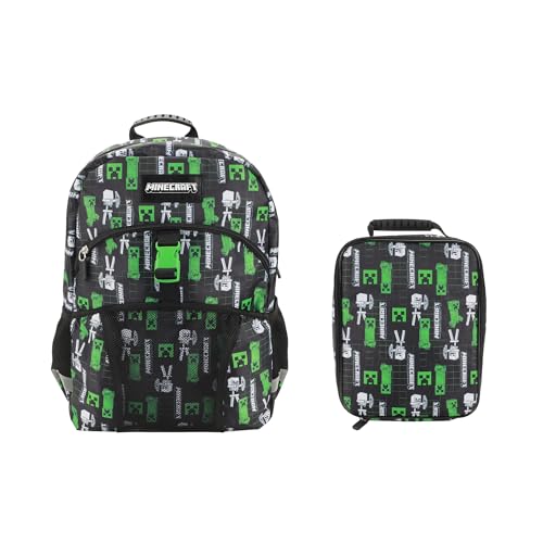 Minecraft Creepers 2-Piece 16" Premium Backpack & Lunch Kit Set For School And Travel