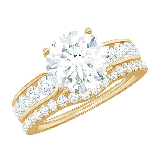 Rosec Jewels Certified Moissanite Bridal Ring Set, D-Vs1 Quality, Moissanite Engagement Ring With Wedding Band - Gift For Women, 10K Yellow Gold, Size:US 7.00