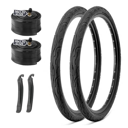 MOHEGIA Bike Tires Replacement Set: 2-Pack 26x2.125 inch (57-559mm) Folding Bicycle Tires and Pair 26 inch Inner Tubes with Tire Levers for Hybrid Road or Urban City Commuter Bike