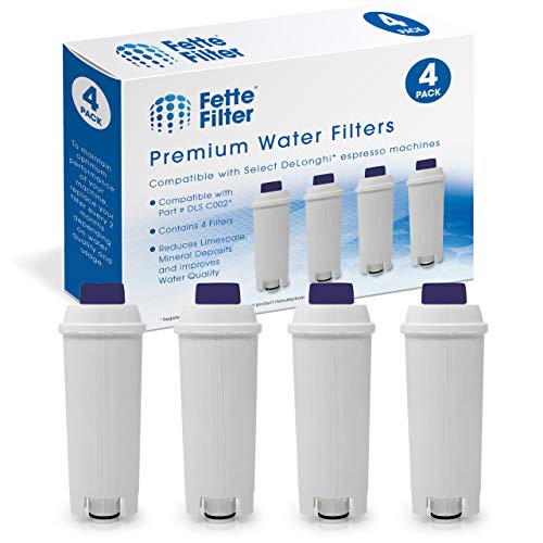 Fette Filter - Coffee Machine Filter for Delonghi Filter DLSC002 with Activated Carbon Softener, Water Filter Compatible with De'Longhi ECAM, Esam, ETAM, BCO, EC. (Pack of 4)