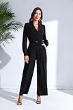 Love Welove Women's Elegant Black Formal Jumpsuit - Long Chiffon Sleeves, Wide-Leg Design, Perfect for Evening & Office Wear