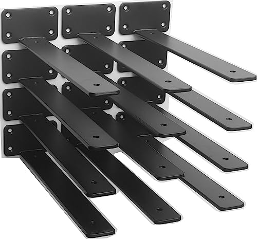 12 Pack - 10 inch Black Hidden L Shelf Bracket (1/5 Inch Thicked) Iron Shelf Brackets, Metal Shelf Bracket, Industrial Shelf Bracket, Modern Shelf Bracket, Metal L Brackets for Shelves Support