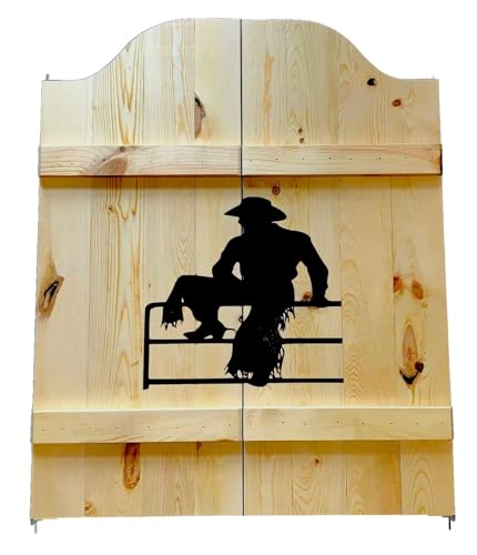 Western Saloon Swinging Doors with Cowboy Silhouette, Pine Wood, 36.5-45 inches Wide (Natural, 44" Doorway Opening)