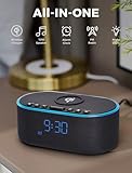 Odokee Wireless Charging Alarm Clock Radio: Qi Certified Fast Wireless Charger for iPhone Samsung - 10W Stereo Bluetooth Speaker - Dimmable Digital Clock with FM Radio for Bedroom Black