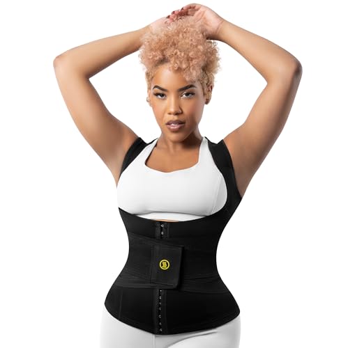 HOT SHAPERS Hourglass Body Sculpting Kit - Cami Hot Waist Cincher & Waist Trainer with Sweat Fabric for Body Contouring Black