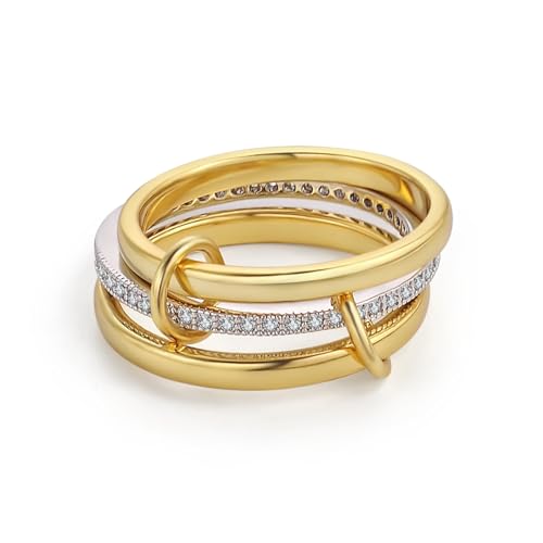 RAIFIN 18k Gold Plated Stackable Rings for Women, 3 Rings Set with CZ Cubic Zirconia Band, Silver and Gold Rings for Women Non Tarnish Dainty Rings Set (Size 7)