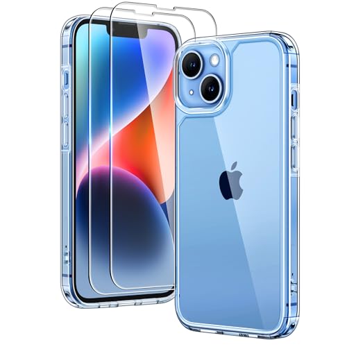 TAURI 3 in 1 for iPhone 14 Case Clear, [Not Yellowing] with 2X Screen Protectors, [Military-Grade Drop Protection] Shockproof Slim 14 Cover 6.1 Inch