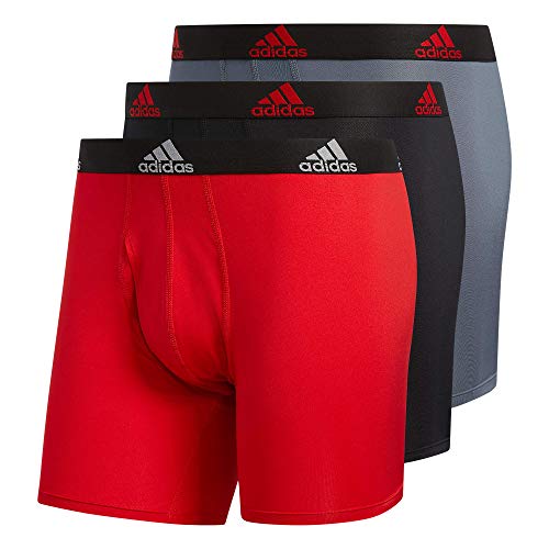 adidas Microfiber, Performance Boxer Briefs Underwear Pack for Men, Scarlet Red/Black/Onix Grey/P, Small