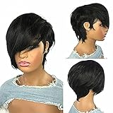 RICONEY Pixie Cut Wigs with Bangs Short Bob Wig Human Hair for Black Women Pixie Cut Short Wigs No Lace Front Wigs Glueless Full Machine Made Wig