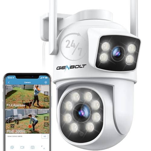 GENBOLT PTZ WiFi Security Camera Outdoor with Dual Lens, CCTV Surveillance with Dual View, Cloud Storage Upgraded with Color Night, Auto Tracking Humanoid Detection [DC&PoE]