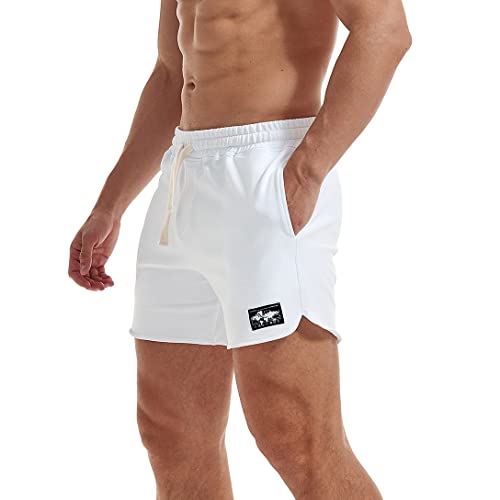 AIMPACT Workout Shorts for Mens Bodybuilding 5 Inch Inseam Gym Shorts Sexy (White M)