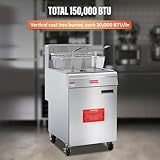 WESTLAKE Commercial Gas Deep Fryer, Stainless Steel Free Standing Floor Frye with Baskets 5 Tube 150000 BTU 70LB for Restaurants