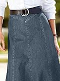 Flamingals A-Line High Rise Vintage Wash Stitch Detail Long Denim Skirt Without Belt Deep Blue L