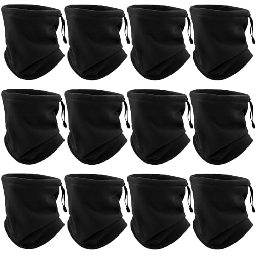 12 Pieces Fleece Neck Warmer For Men Women Winter Neck Gaiter Windproof Face Covering(Black)