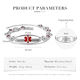 Ahgmeside Personalized Medical Alert Bracelet for Women - Custom Medical ID Bracelets for Wife Engraved Medic Info Adjustable Emergency Medical Alert Bracelet for Family Her Mom (Red)