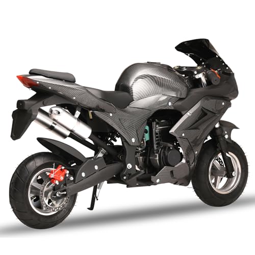49cc 4-Stroke Pocket Bike,Mini Gas Motorbike,Off Road Trail Bike Dual Headlights Rubber Handlebar 1.8L Gas Tank Motorcycle Strong Power 200kg Mini Bike Motorcycle USA Warehouse (Black Plus)