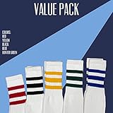 SuNi Apparel Striped Tube Socks Men - White Over The Calf Tube Socks Women - Athletic Retro Triple Stripe Knee High Sock