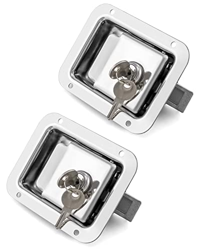 QWORK Travel Trailer Lock, 2 Pack, Stainless Steel Flush Mount Handle Latch Door Lock for Trucks, Tool Boxes, 2 Lock with 4 Keys