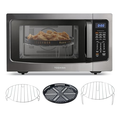 Toshiba Air Fryer Combo 4-in-1 Countertop Microwave Oven, Smart Sensor, Convection, Mute Function, Position Memory 13.6" Turntable, 1.5 Cu Ft, 1000W, Black, ML-EC42P(BS)