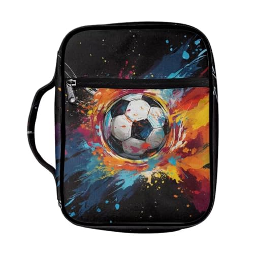 Coldinair Color Splatter Soccer Bible Cover for Kids Boy Bible Case Bible Carrier Carrying Organizer Purse Handbag with Zipper Pockets Church Bag