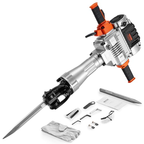 VEVOR Demolition Jack Hammer, 2100W Electric Jackhammer Heavy Duty, 1650 BPM Industrial-Grade Jack Hammer Concrete Breaker, with 1 Point Chisel, 1 Flat Chisel, Storage Case, Gloves and Goggles
