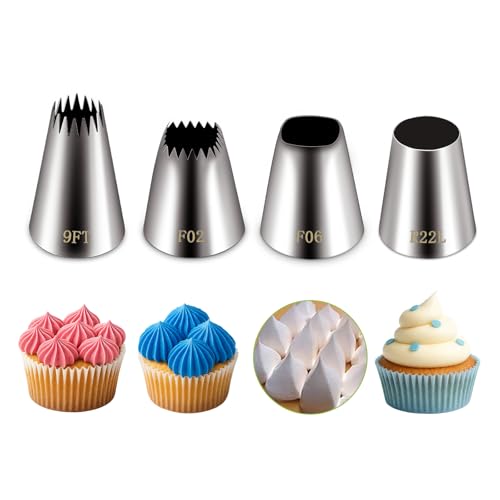 Suuker extra large piping tips set (F02 F06 9FT R22L), stainless steel round piping tip,large star square wide jumbo piping tips,eclair churro meringue for cake cupcake cookie decorating