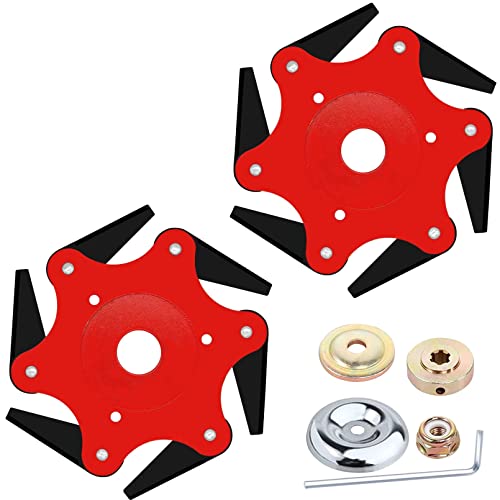 Cokacot 2PCS 6 Steel Razors Trimmer Head Reversible Weed Eater Blades Metal Mn65 Brush Cutter Blades Professional Grass Trimmer Head Replacement with 1 Pack 6 Teeth Adapter Kit for String Trimmers