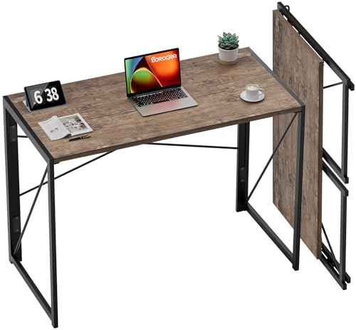 Coavas Folding Desk No Assembly Required, 39.4 inch Writing Computer Desk Space Saving Foldable Table Simple Home Office Desk,Brown