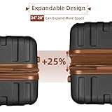 LARVENDER Luggage Sets for Women 5 Piece Hardside Expandable Suitcases with Wheels TSA Lock, Lightweight Travel Carry On Suitcase Set with Cosmetic Case, Black Brown