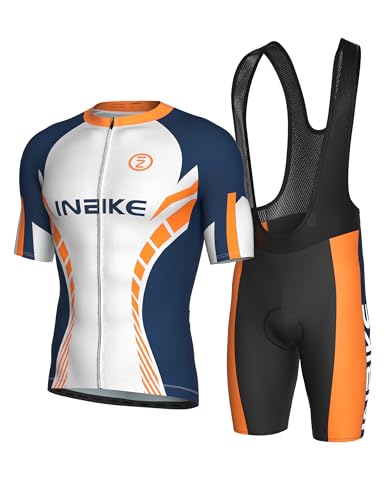 INBIKE Cycling Bike Jersey Men Short Sleeve Biking Shirt Breathable and Quick-Drying Road Bicycle Bibs Shorts Padded Outfits