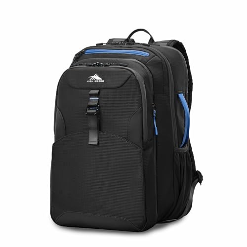 High Sierra Hi-Life 3-in-1 Convertible Backpack - Features Removable Daypack, Stack-It Strap, Adjustable Sternum Strap, Fleeced Pocket For Scratch Protection, Dual Water Bottle Pockets - Black/Blue
