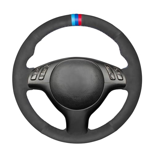 Mewant DIY Customized Hand Sewing Black Suede Car Steering Wheel Cover for BMW 3 Series E46 E46/5 2004-2005/5 Series E39 2002-2003 / M3 2001-2006 / M5 2000-2003