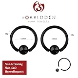 Forbidden Body Jewelry Captive Bead Piercing Hoop Black Surgical Steel 12g 12mm (2pcs)