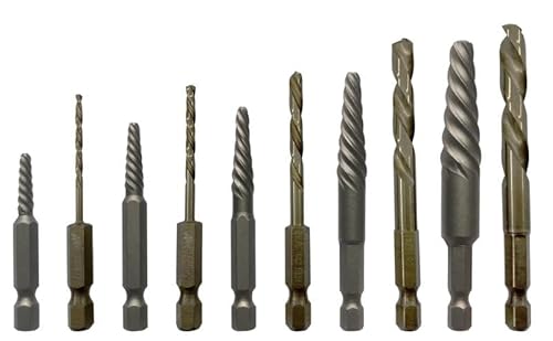 NordWolf 10-Piece Left Hand Drill Bit and Screw Extractor Set, M35 Cobalt Steel with 1/4" Hex Shank, SAE Sizes 5/64"-7/64"-5/32"-1/4"-19/64" in Storage Case