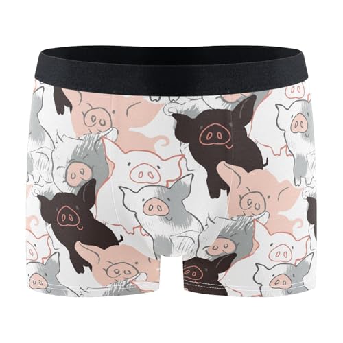 ZZKKO Men's Underwear Briefs Black and White Pigs Mens Underwear Boxer Briefs Men's Cotton Trunks Underwear Coverd Waistband Comfort and Soft L