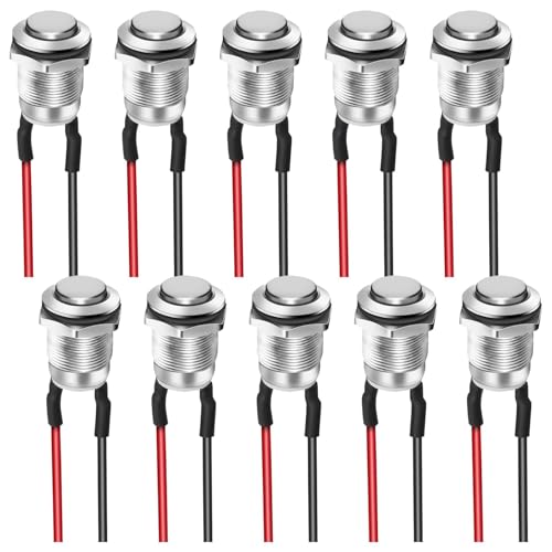 Linkstyle 10PCS 12mm Momentary Push Button Switch, Mini Round Pushbutton Switches with Pre-Wired, Waterproof, for Car Boat